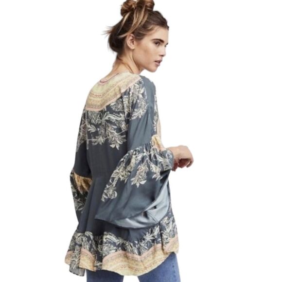 Free People Peasant‎ Blouse Sunset Dream in Black Combo Tunic sz S - Picture 13 of 13